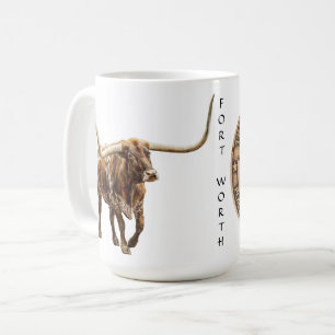 Mug Fort Worth Stock Yards Texas Graphisme sur blanc, 