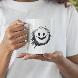 Mug Fou joyeux visage souriant noir et blanc