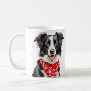 Mug Foulard rouge cœur Border Collie heureux