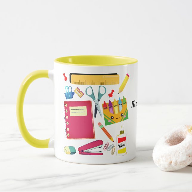 Mug Fournitures scolaires de l'enseignant Jaune (Avec donut)