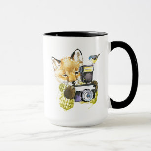 Mug Fox mignon d'aquarelle prenant des photos