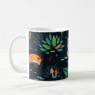 Mug Foxes Arbres Feuilles Dark Arrière - plan