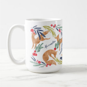 Mug Foxes de la Forêt Whimsical Aquarelle Feuillage fe