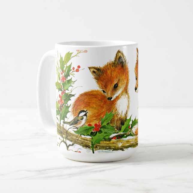 Mug Foxes de Noël Mignonnes vacances de campagne (Devant gauche)