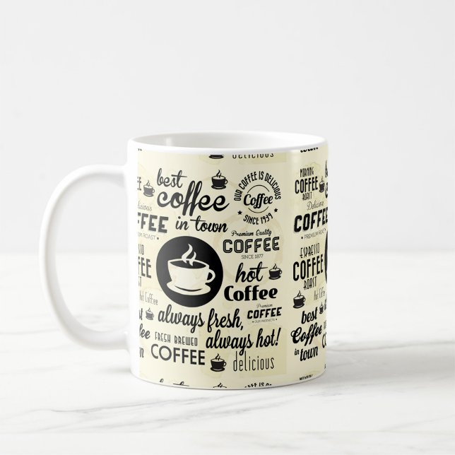 Mug Fraîche (A close-up shot of a coffee mug adorned with various playful typography!)