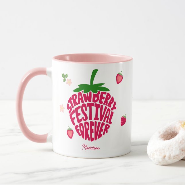 Mug Fraise Festival Forever Cute Personnalisable (Avec donut)