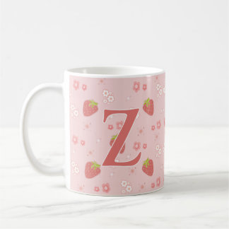 Mug Fraise mignonne aux fleurs.