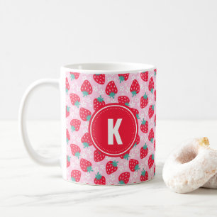 Mug Fraises Fleurs Rouge Rose Motif Monogramme