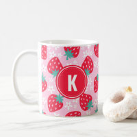 Fraises Fleurs Rouge Rose Motif Monogramme