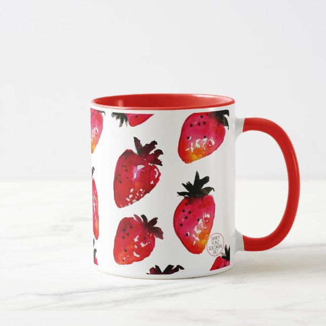 Mug Fraises rouge Aquarelle Élégante Personnalisée (Droite)