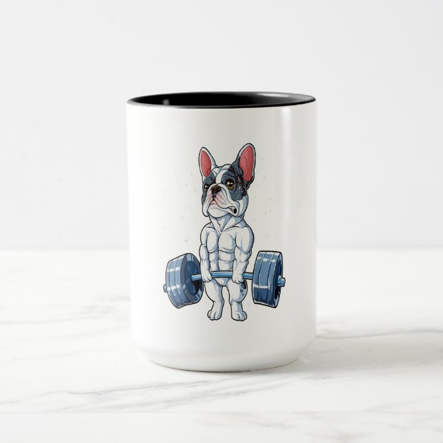 Mug Français Bulldog Poids Lifting Drôle Cadeau (Centre)