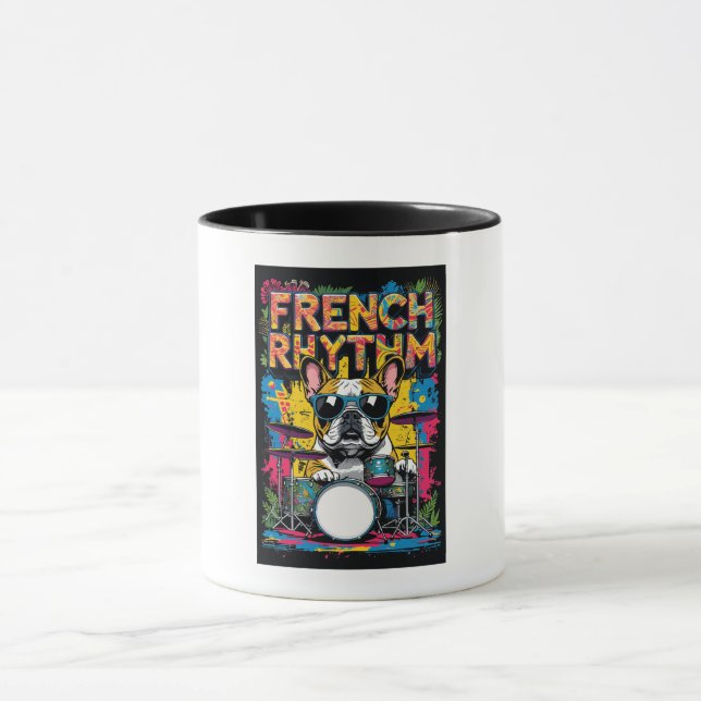 Mug French Bulldog Playing Drums (Centre)