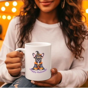 Mug Frenchie Halloween Robe Violette Chapeau De Sorciè