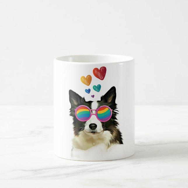 Mug Frontière Collie Chien avec Coeurs Saint-Valentin (Centre)