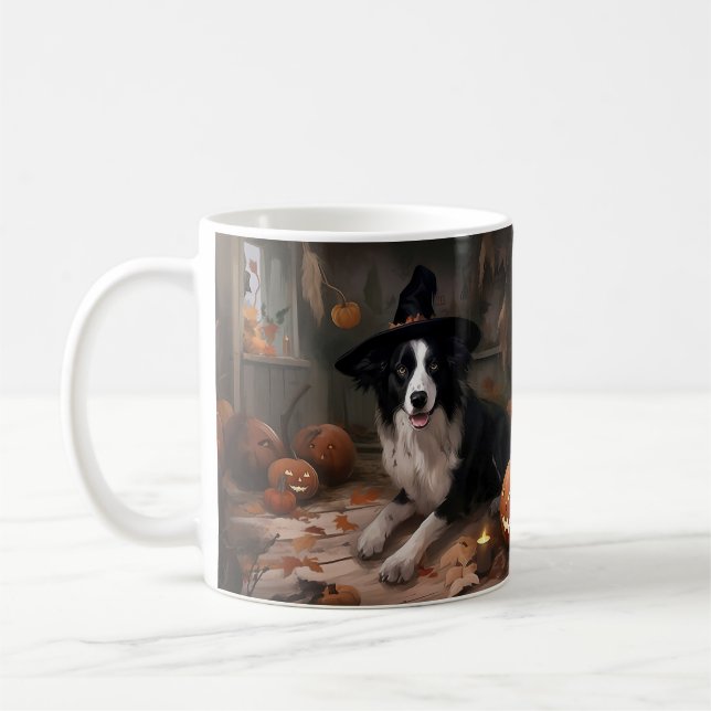 Mug Frontière Collie Citrouilles Halloween effroi (Gauche)
