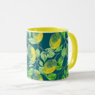 Mug Fruit citron motif jaune bleu vintage