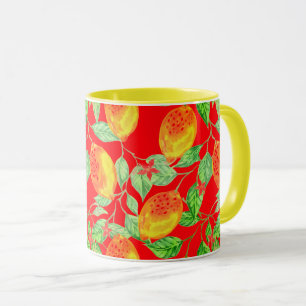 Mug Fruit citron motif jaune rouge vintage