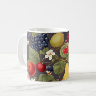 Mug Fruits variés, Feuilles luxuriants et fleurs merve