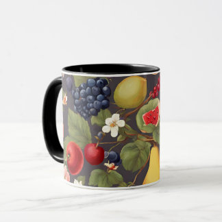 Mug Fruits variés, Feuilles luxuriants et fleurs merve