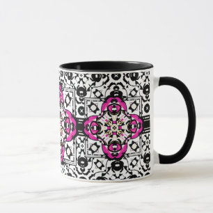 Mug Fuchsia ornemental élégant et noir de damassé