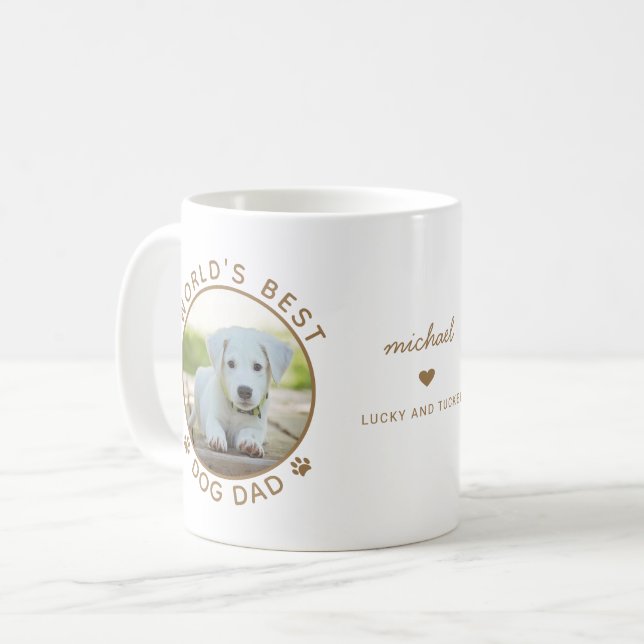 Mug Fun Best Dog Papa Deux Photo Gold Typographie mode (Devant gauche)