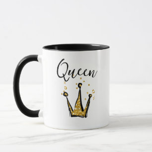 Mug Fun Black and Gold Queen Parties scintillant Crown