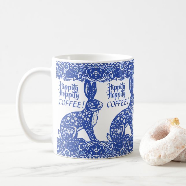 Mug Fun Café Bleu Blanc Lapin Lapin Lapin Chinoiserie (Avec donut)
