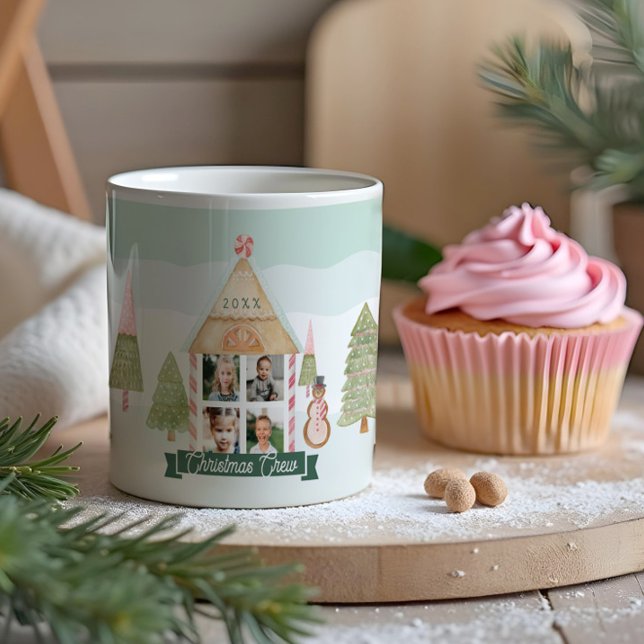 Mug Fun Candy Gingerbread Maison Christmas Crew 4 Phot (Fun Candy Gingerbread House Christmas Crew 4 Photo Coffee Mug)