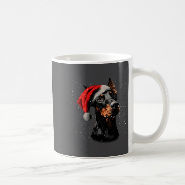 Mug Fun Doberman Dog Christmas Lights Santa Hat Long S (Droite)