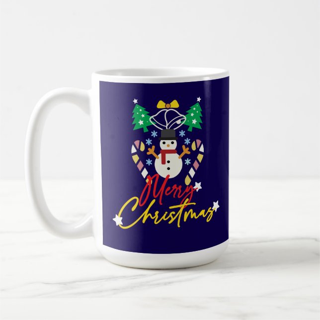 Mug Fun Merry Christmas Design with Bell, Trees  (Gauche)