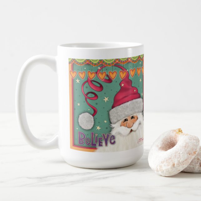 Mug Fun Whimsical Père Noël Girly Pink Croire (Avec donut)