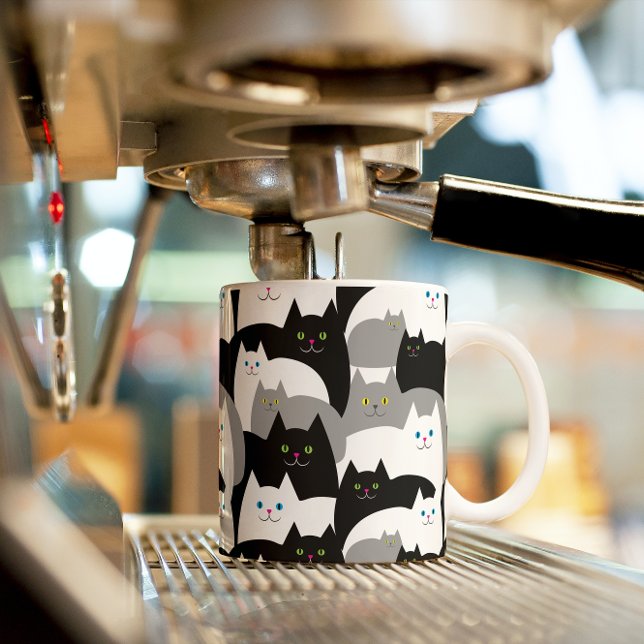 Mug Funky Black Grey et blanc Kitty Motif de chat (Créateur téléchargé)