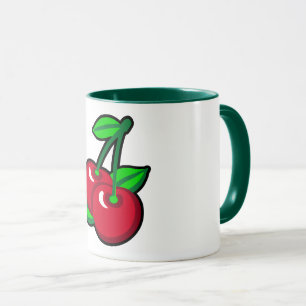 Mug Funky Rouge Vert Cerises Noires Fruit Pop Art