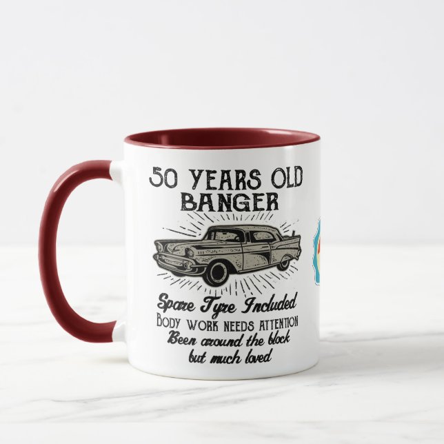 Mug Funny 50th Birthday Retro Car Banger Date d'ajout (Gauche)