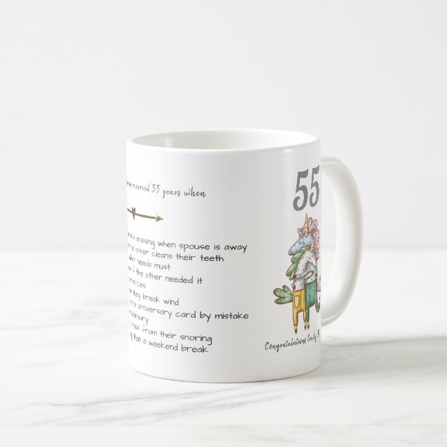 Mug FUNNY 55e anniversaire Mariage Unicornes Customisé (Devant droit)