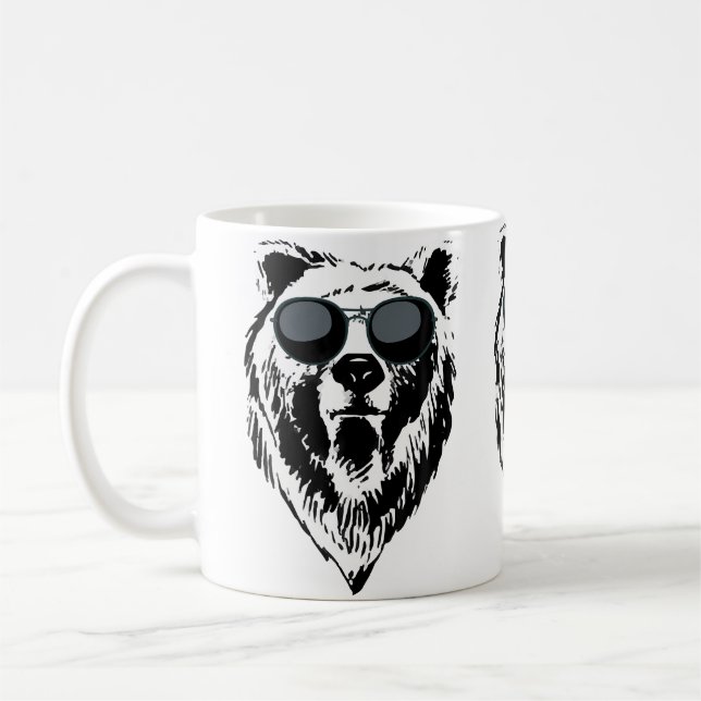 Mug Funny Bear With Black Dark Sunglasses Camping Hunt (Gauche)