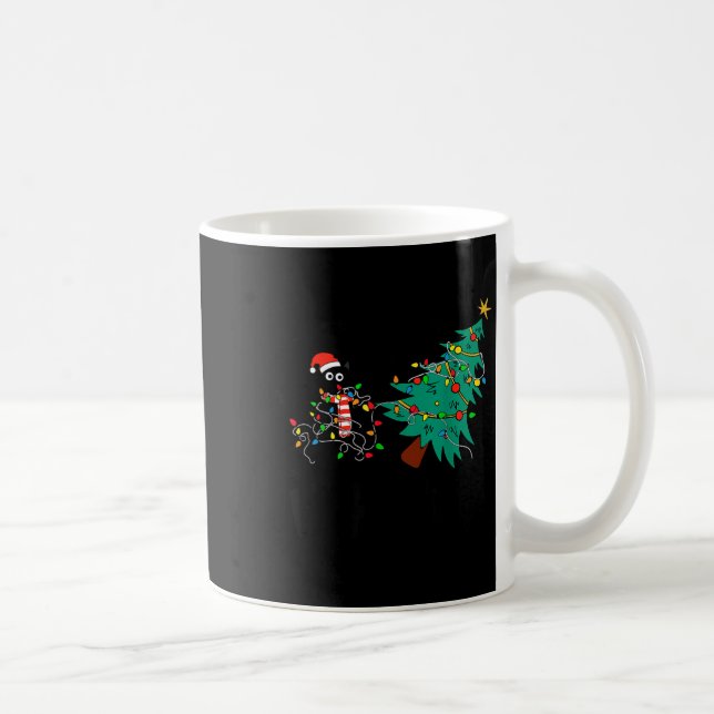 Mug Funny Black Cat Gift Pushing Christmas Tree Over C (Droite)