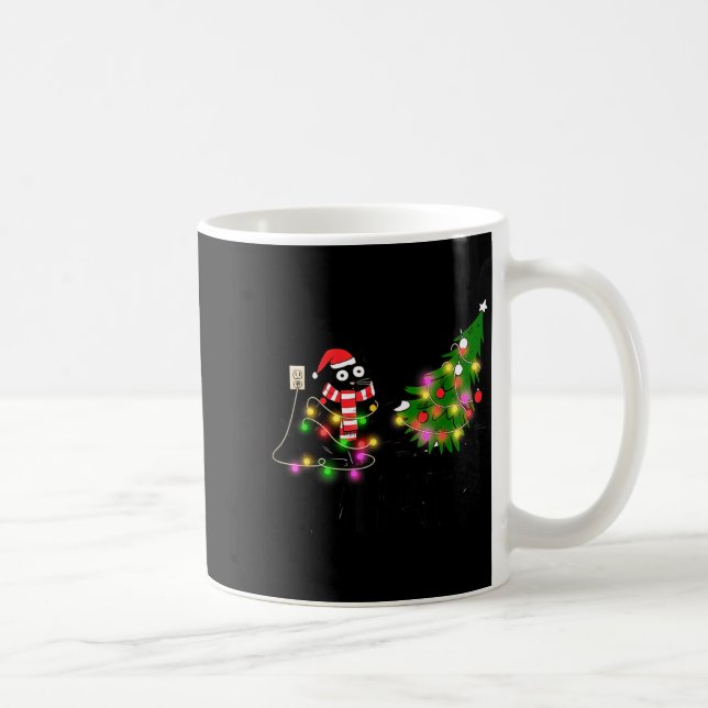 Mug Funny Black Cat Gift Pushing Christmas Tree Over C (Droite)