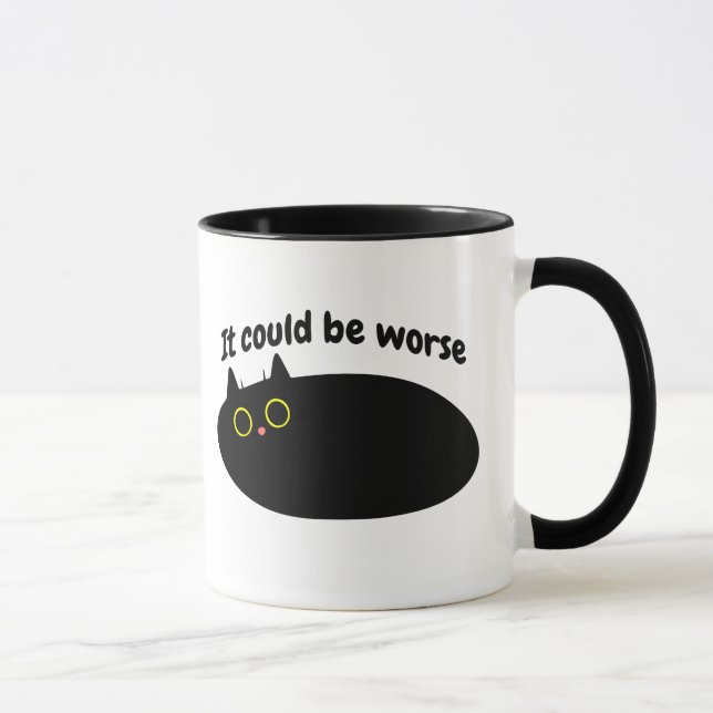 Mug Funny Black Cat optimiste, bonnes vibrations, sarc (Droite)
