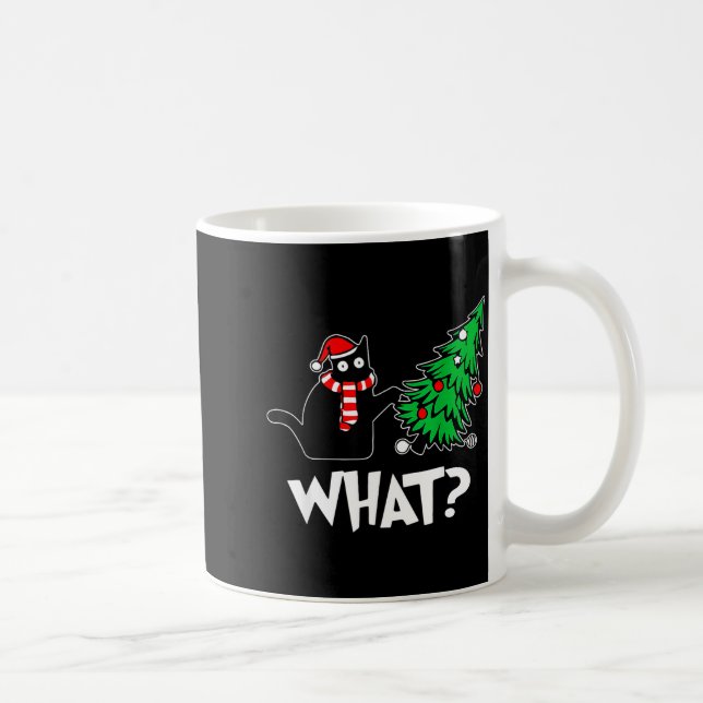 Mug Funny Black Cat Xmas Pushing Christmas Tree Over C (Droite)