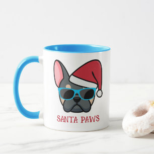 Mug Funny Blue Tan Frenchie Père Noël Paws Noël