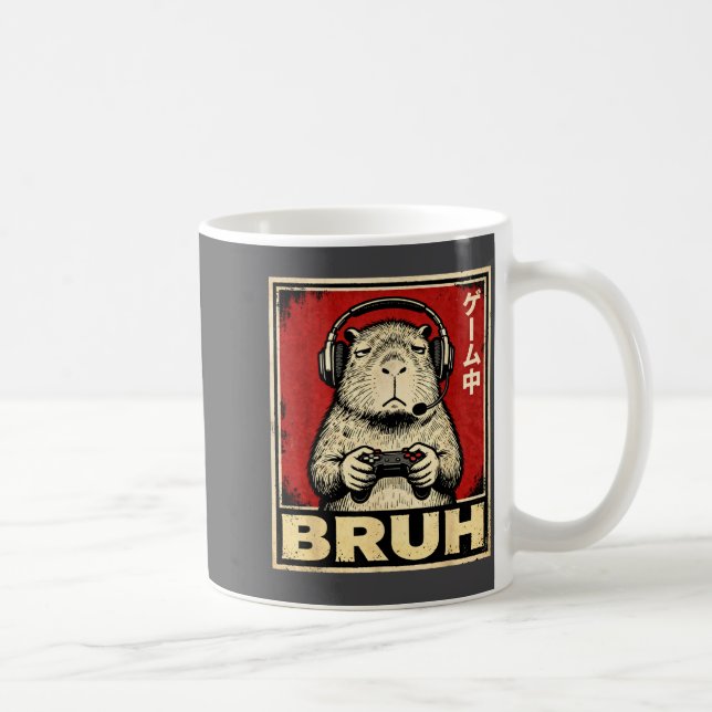 Mug Funny Capybara Gamer Bruh Graphic Tee Men Boys Tee (Droite)