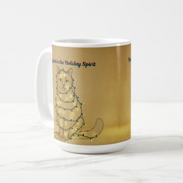Mug Funny Cat Christmas Tangled in Holiday Lights  (Devant gauche)