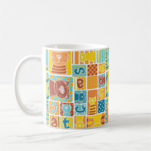 Mug Funny cat fabric patchwork wallpaper,abstract seam