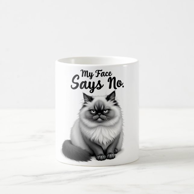 Mug Funny Cat Face Illustration – Minimal Cute Cat Art (Centre)