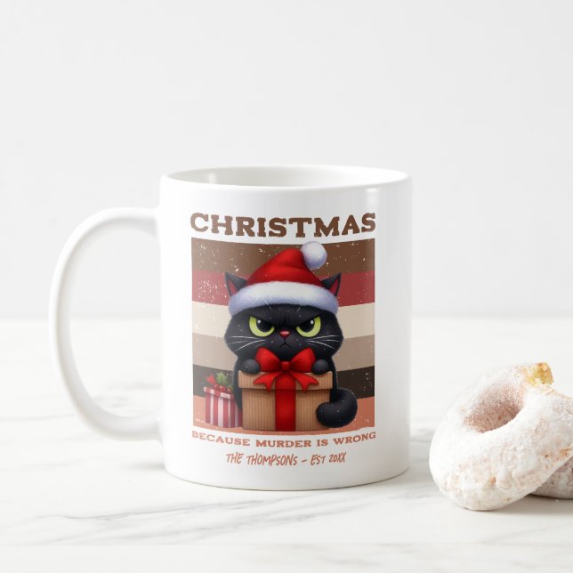 Mug Funny Cat Retro Christmas Holiday Personalized (Avec donut)