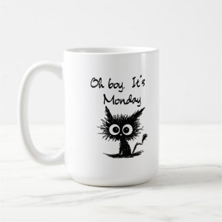 Mug Funny Cat Sketch "Oh Boy It's Monday" Work Humor