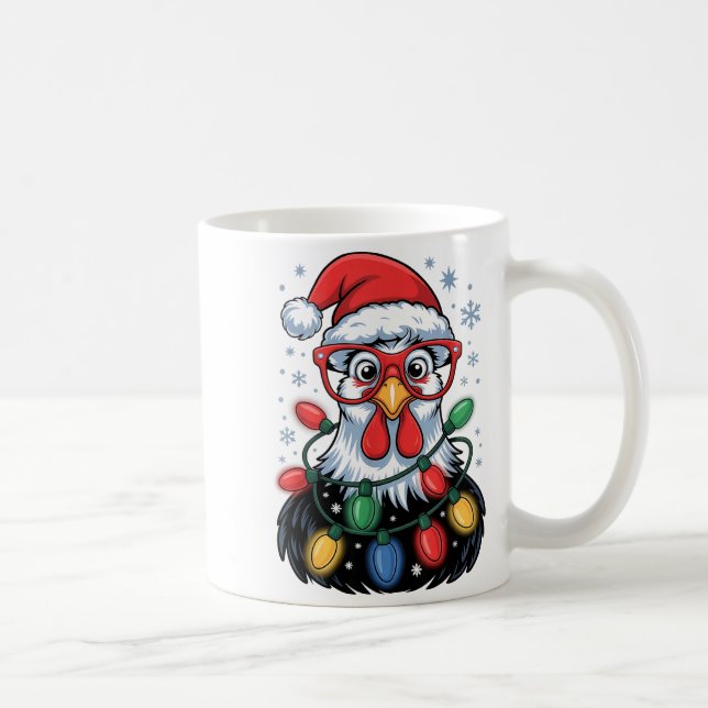 Mug Funny Chicken Christmas Tree Lights Santa Hat Xmas (Droite)