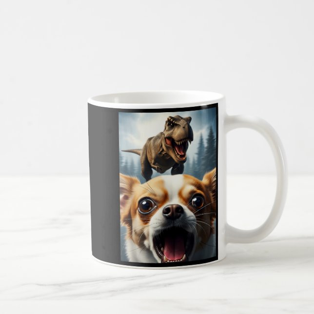 Mug Funny Chihuahua Dog Selfie With T-rex Women Men Ki (Droite)