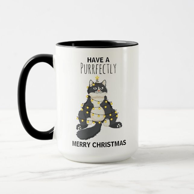 Mug Funny Christmas Black Cat Simple Winter Humor (Gauche)
